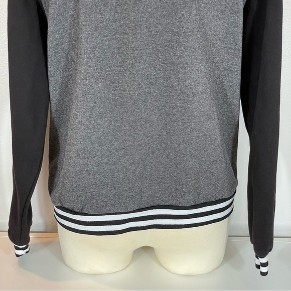 NoS Paris France Embroidered Black Gray Fleece Knit Zip Bomber Jacket Sz M - Picture 6 of 10